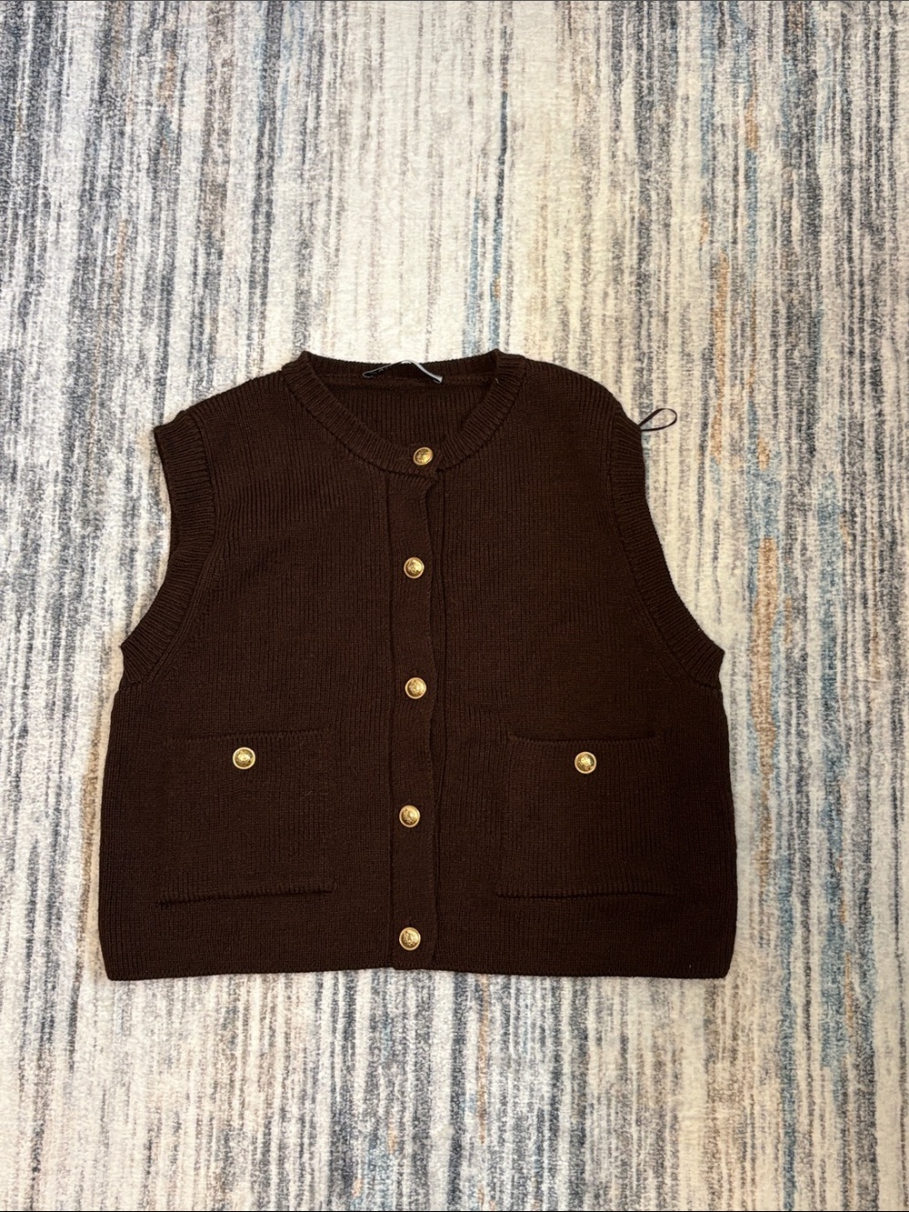 Zara Dark Brown Knit Button-Front Tank Top